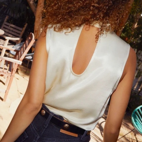 Nation LTD Danielle Ribbed Mock Neck Black Satin Sleeveless Top S Back Keyhole - Picture 11 of 12